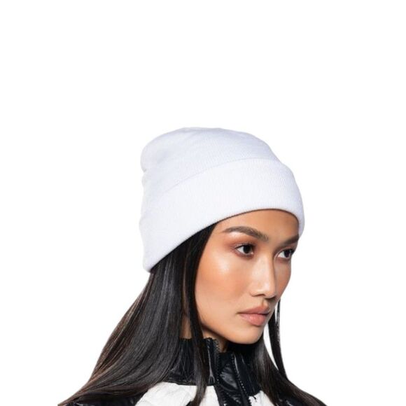 White Rib Knit Acrylic Lightweight Beanie Hat NEW - Picture 3 of 4